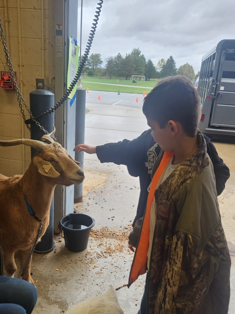 student petting goat