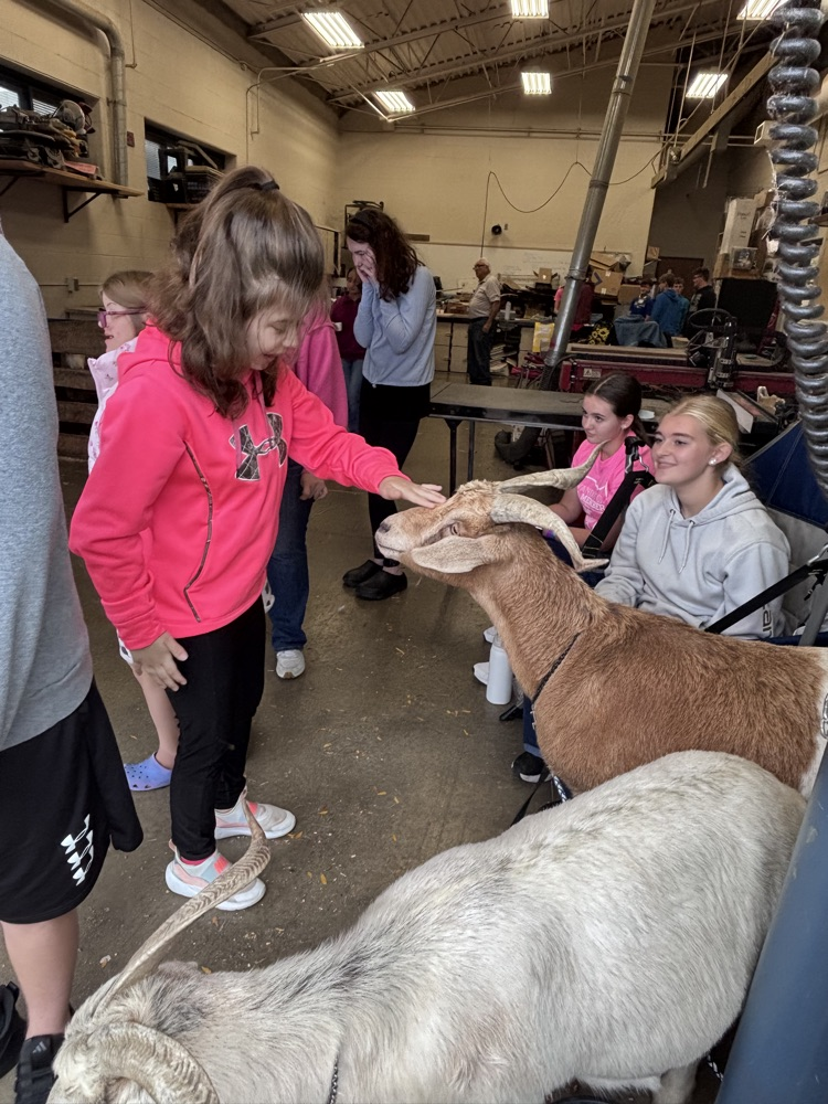 student petting goat