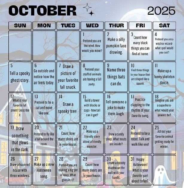 October calendar of activities for preschool