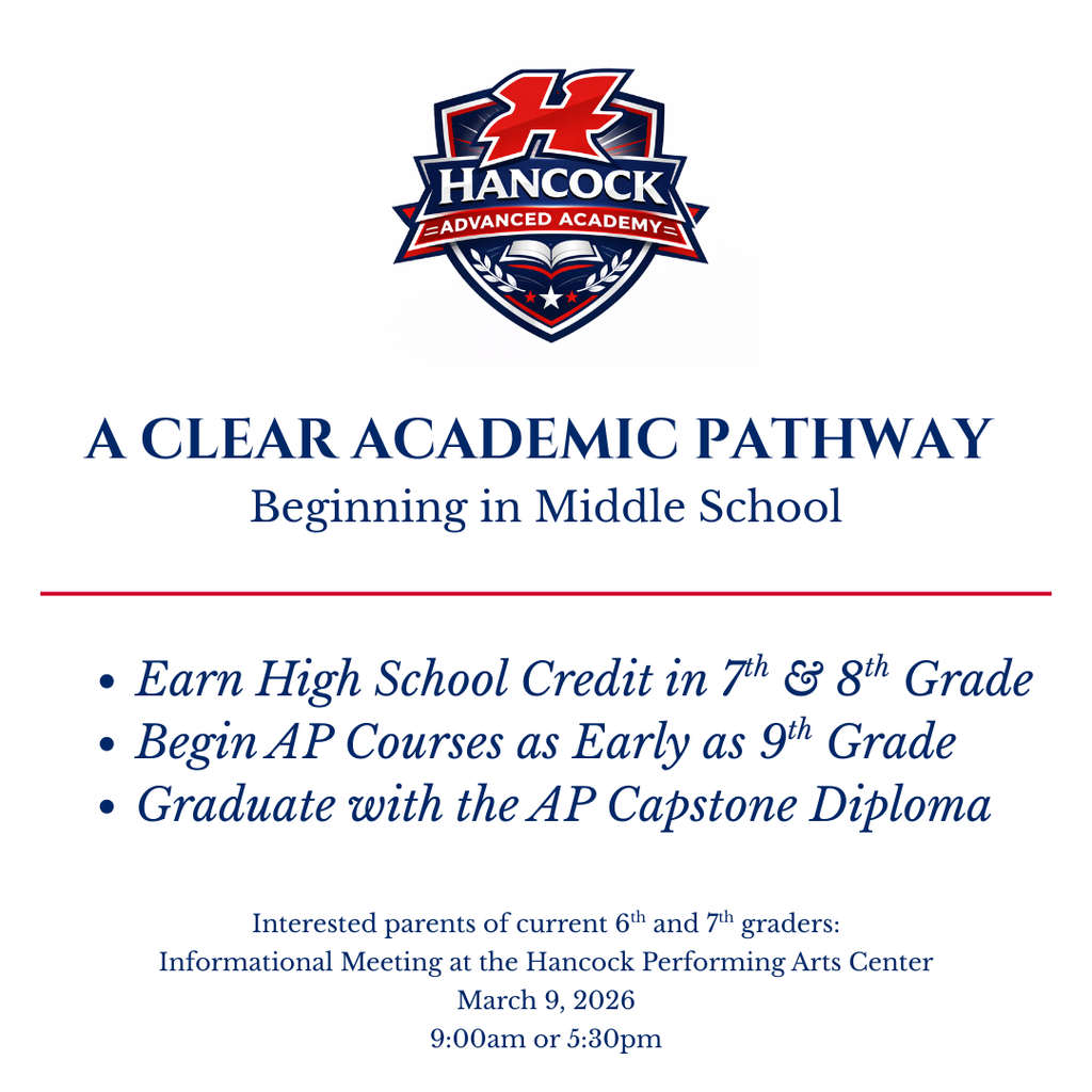 Hancock Advanced Academy Logo with Information about program