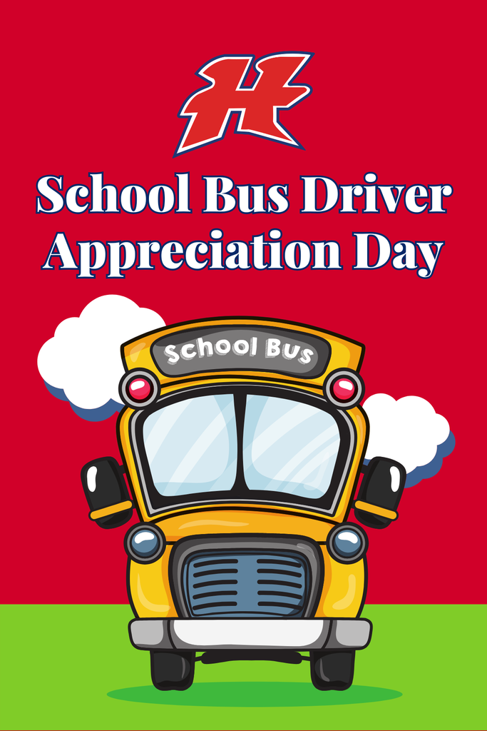 School bus driver appreciation day with yellow bus and red background