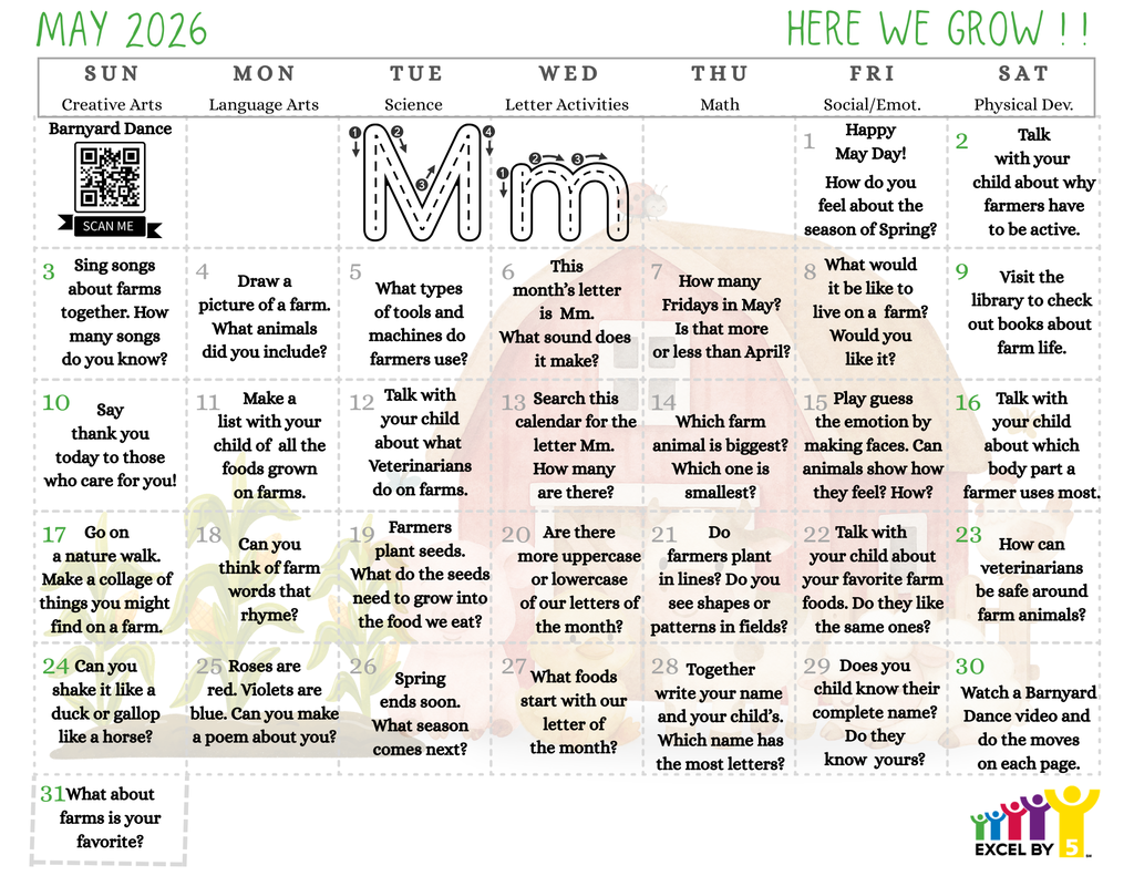 May Excel by 5 Calendar