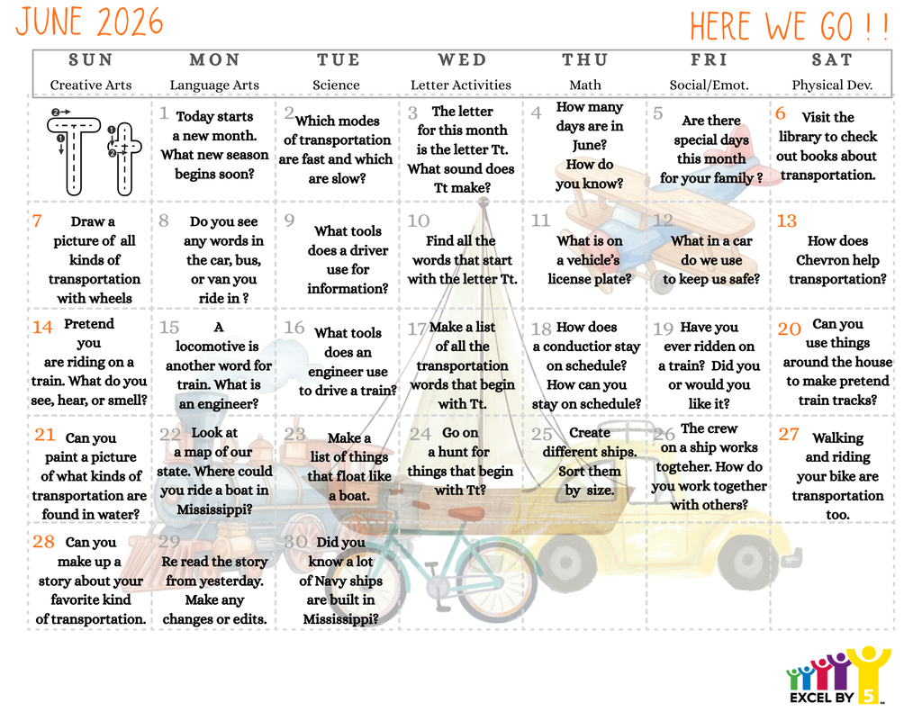 June Excel by 5 Calendar
