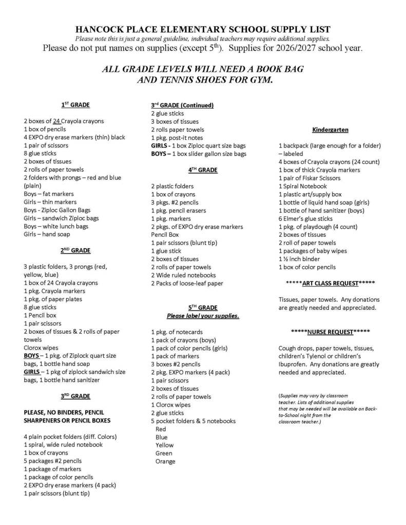 School Supply List