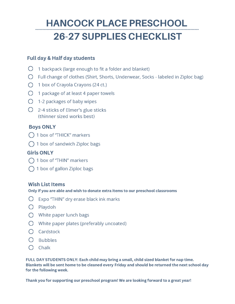 PK Supply List