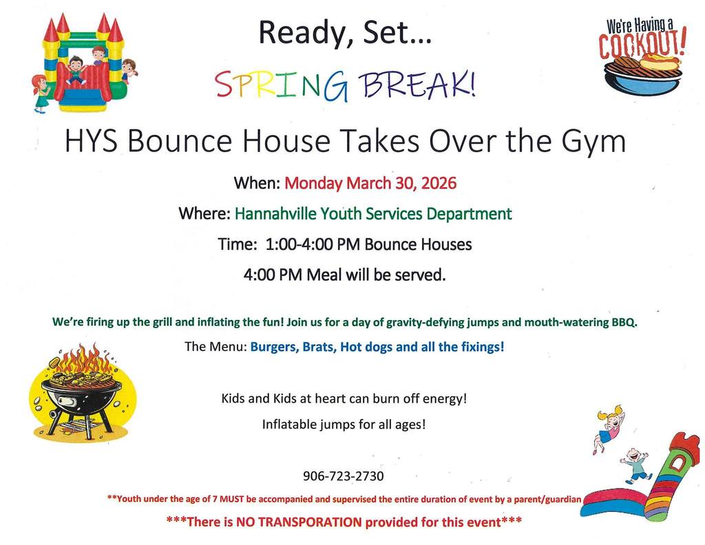 Bounce House BBQ Bash! Monday March 30th with Youth Services