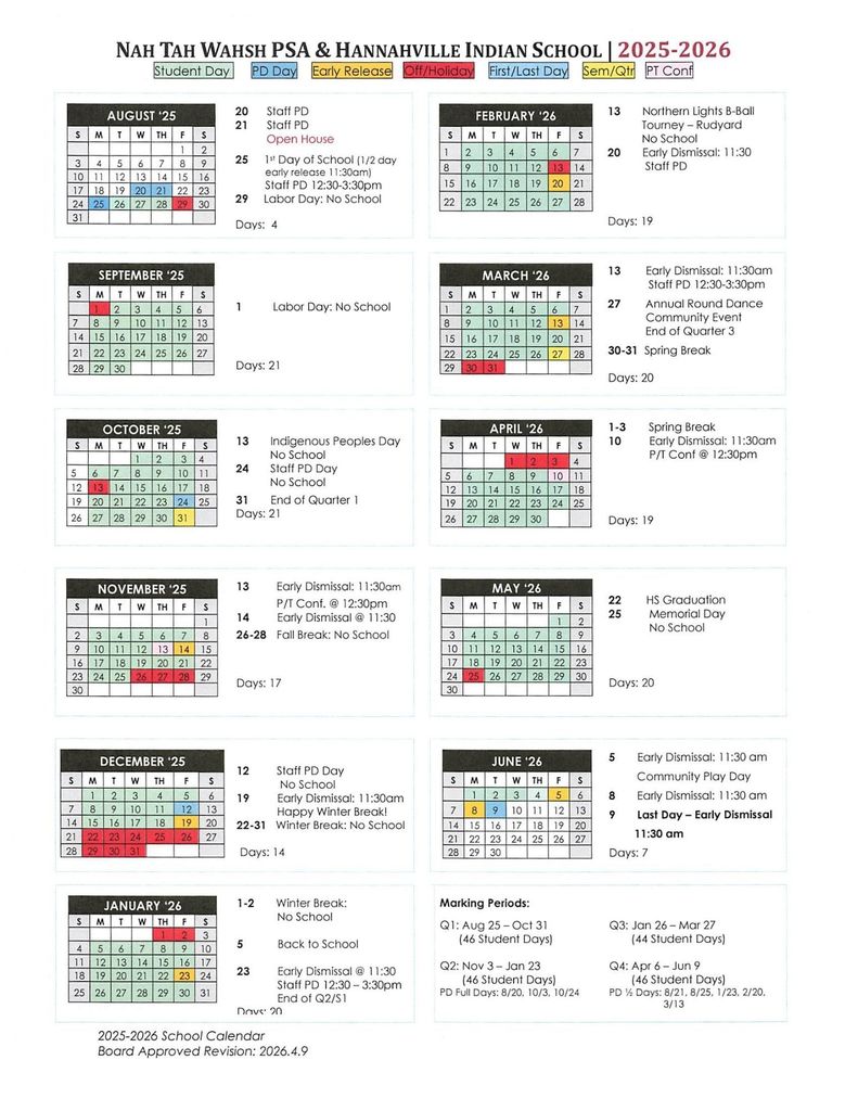 Updated School Calendar 