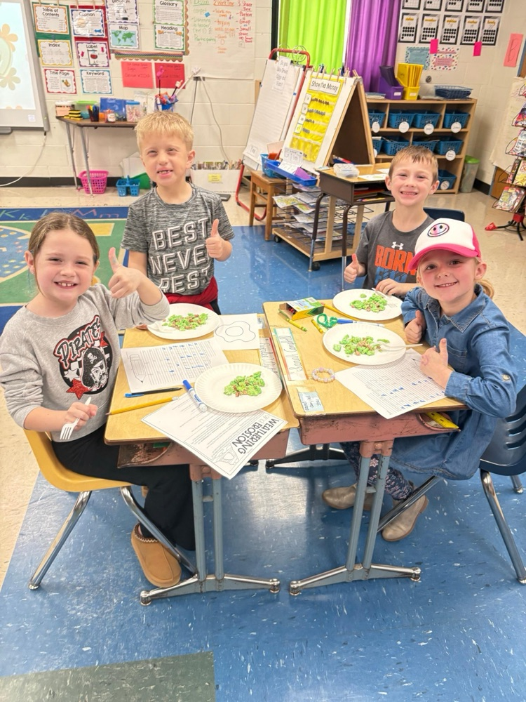 students eating green eggs 