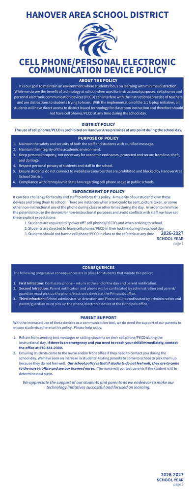 Hanover Area School District Cell Phone/Electonic Communication Device Policy