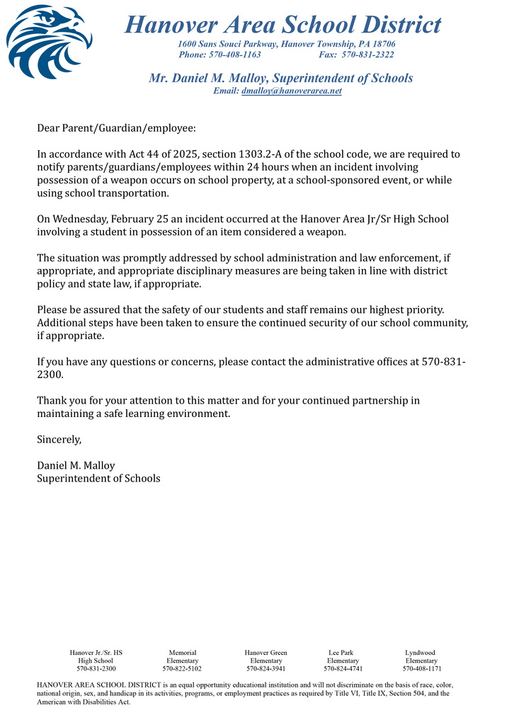 Letter from the Superintendent