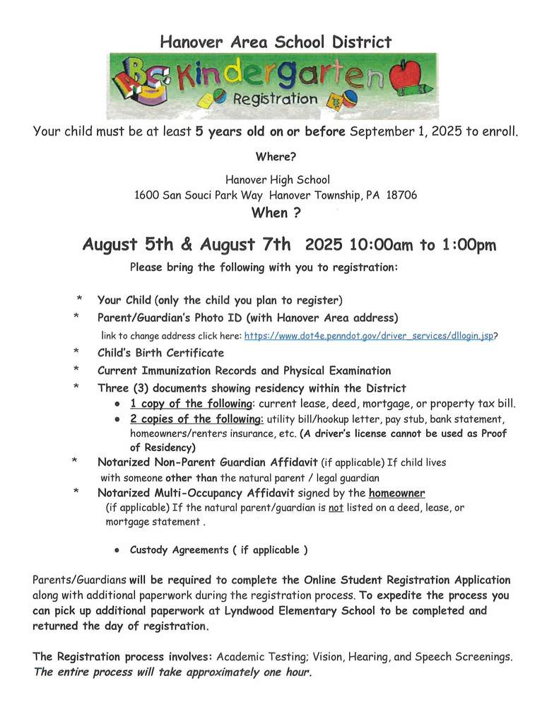 Kindergarten Registration Information