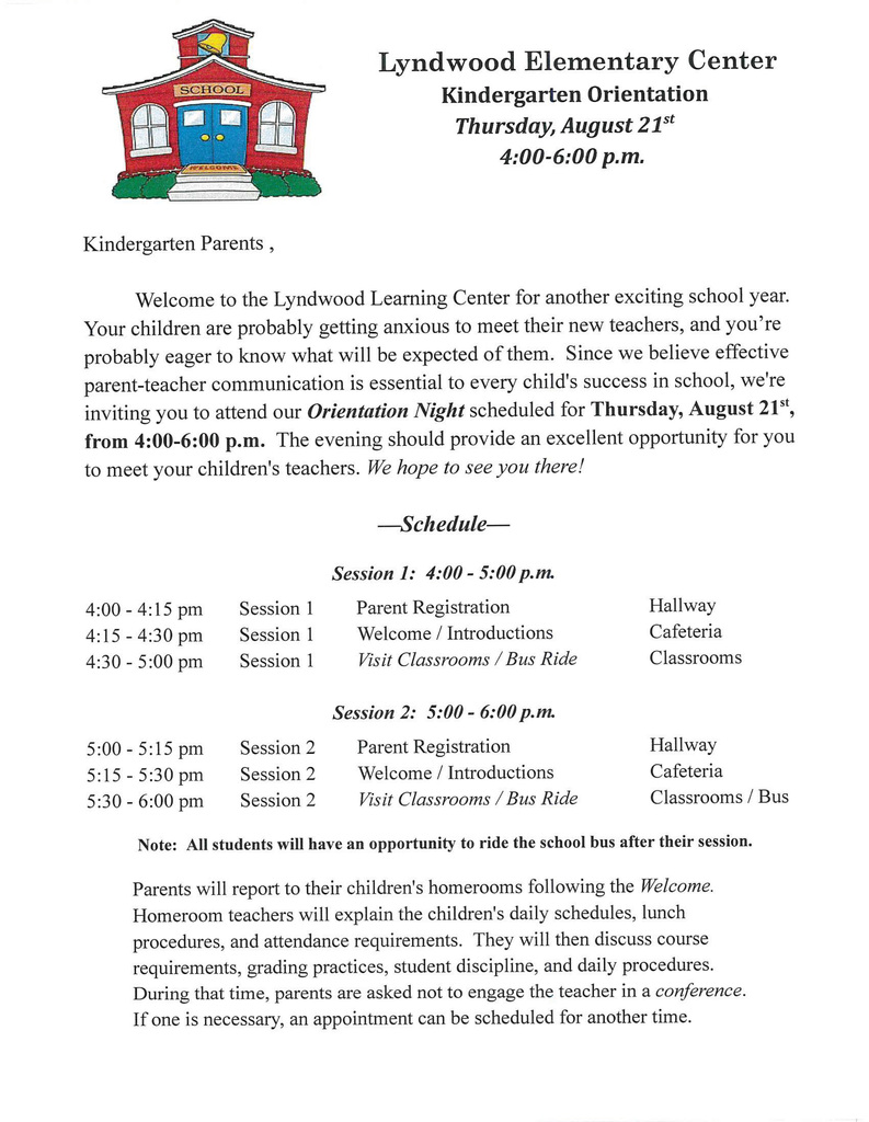 Kindergarten Orientation Information