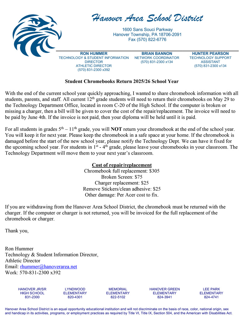Memo from Mr. Ron Hummer - Technology Director