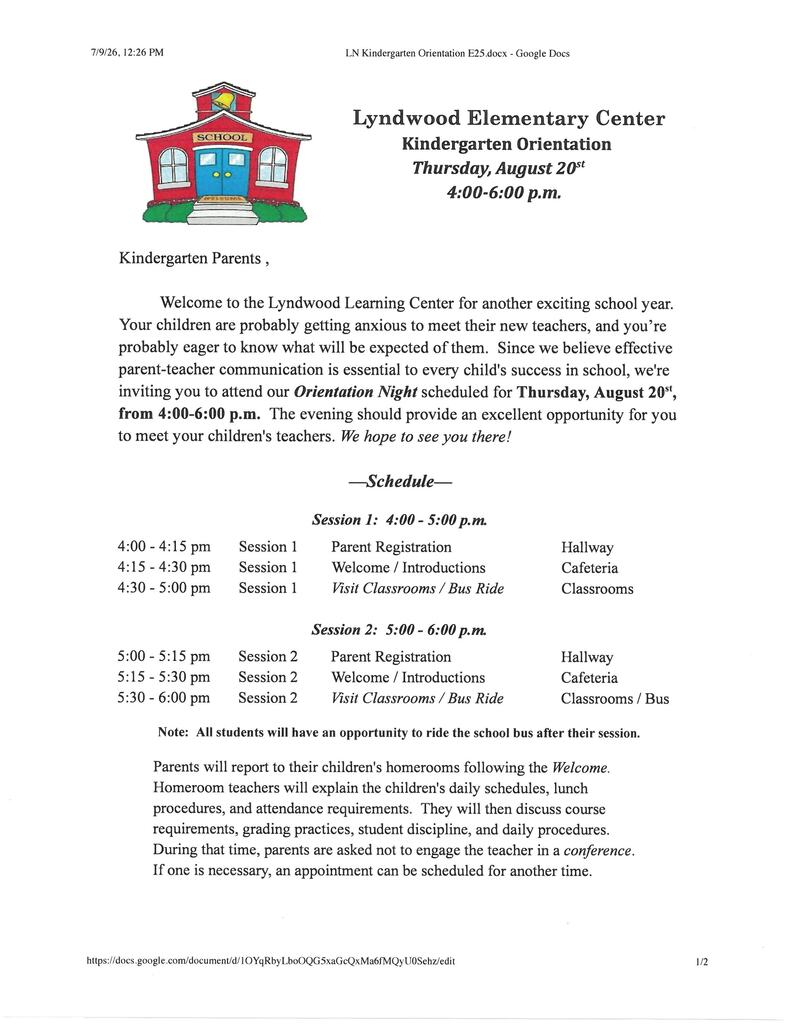 Kindergarten Orientation, page 1