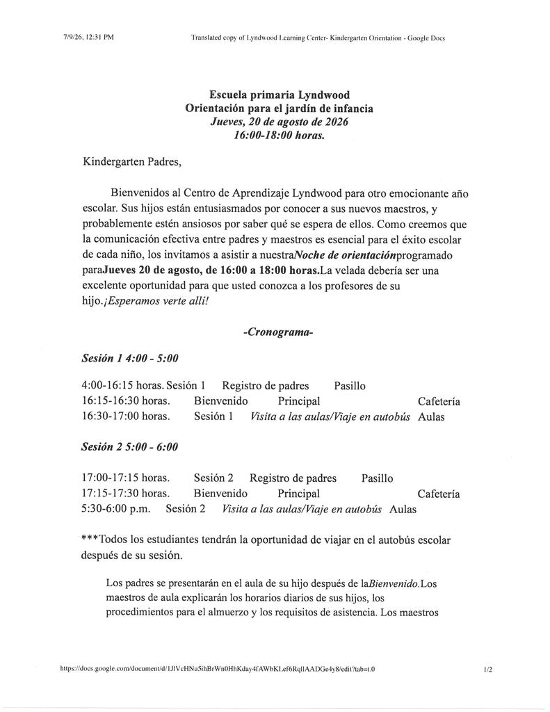 Kindergarten Orientation, page 3