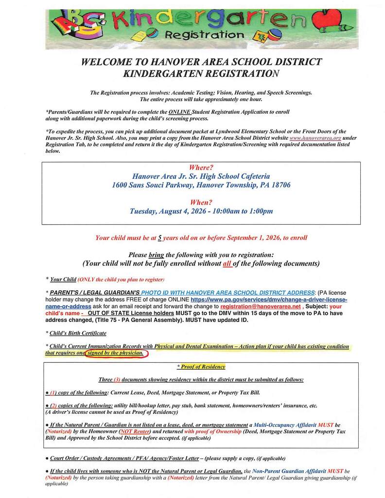 Kindergarten Registration Announcement