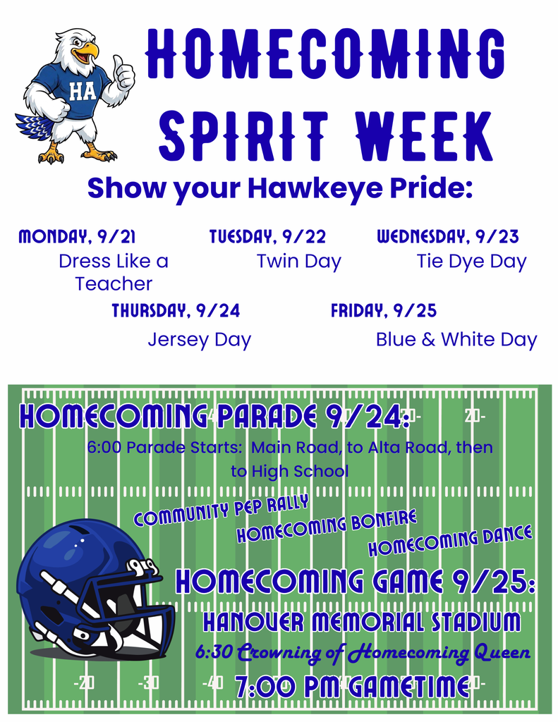 High School Spirit Week: Monday- Dress like a teacher, Tuesday- Twin or Triplet Day, Wednesday- Tie Dye Day, Thursday- Jersey Day, Friday- Blue & White Day