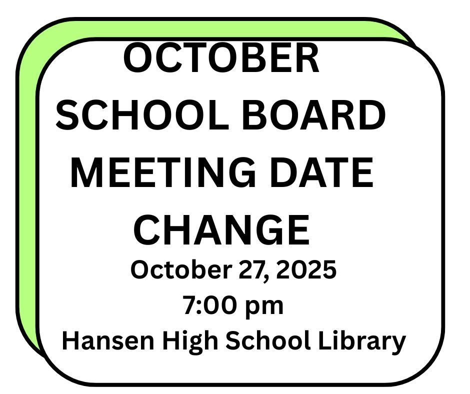 October School Board Meeting changed to Oct 27, 2025