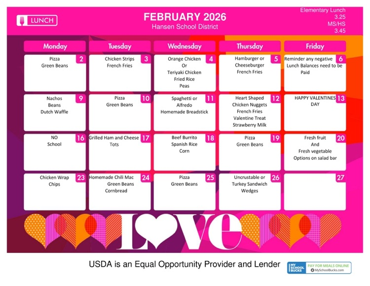 February Lunch Menu