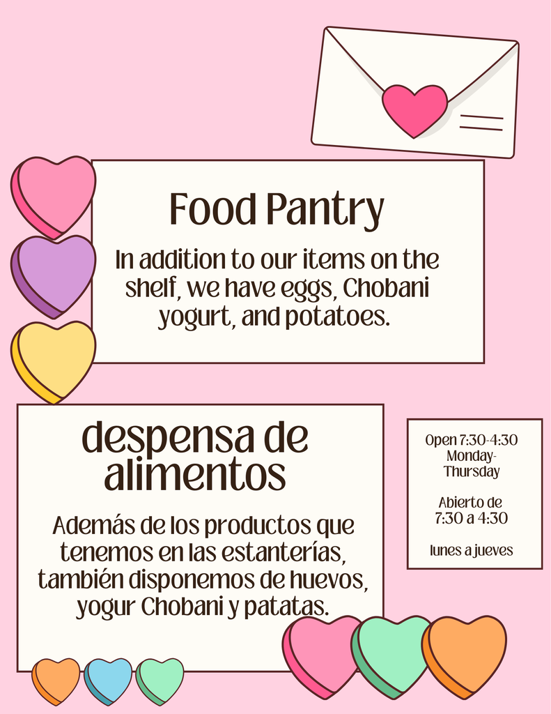 The food pantry is open during school hours.