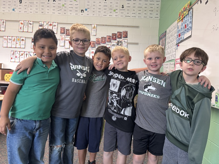 Second graders wearing green or Hansen gear on Thursday