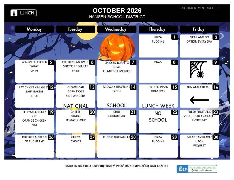 October Lunch Menu