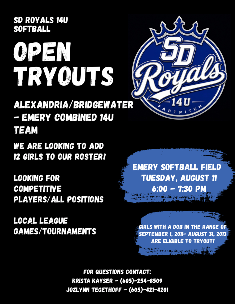 SD Royals 14U Softball Tryouts Flyer