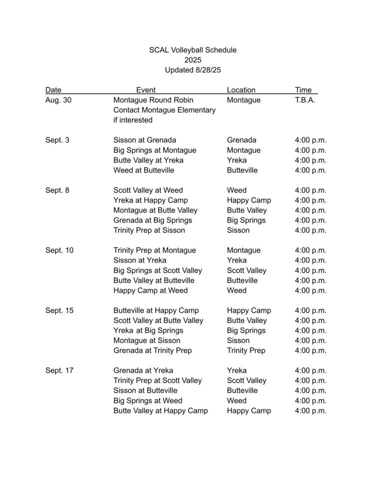 Volleyball Schedule 2025-2026