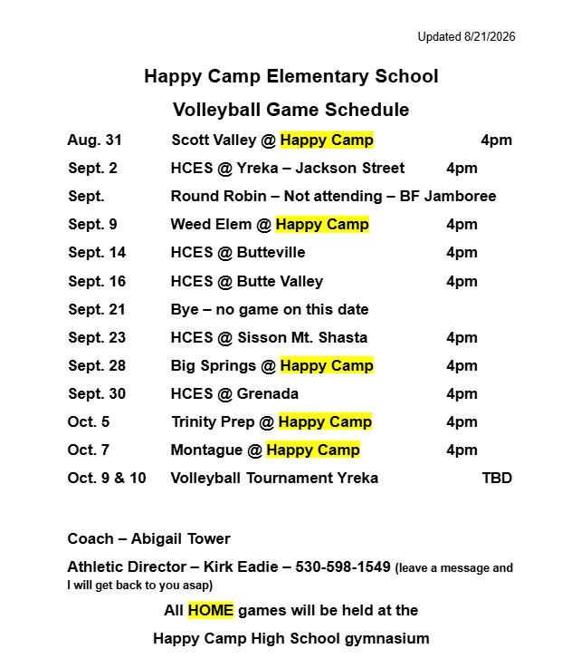 Volleyball Schedule 26/27