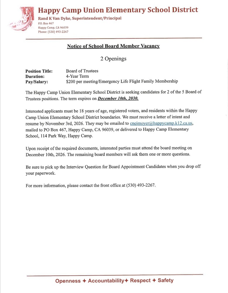Board Member Vacancy