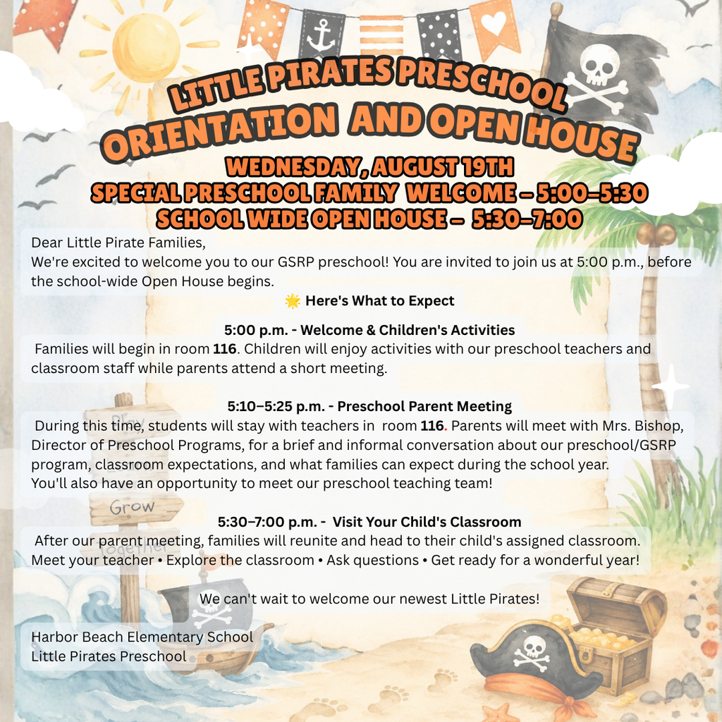 This is an invitation to little Pirates Preschool Early Open House!