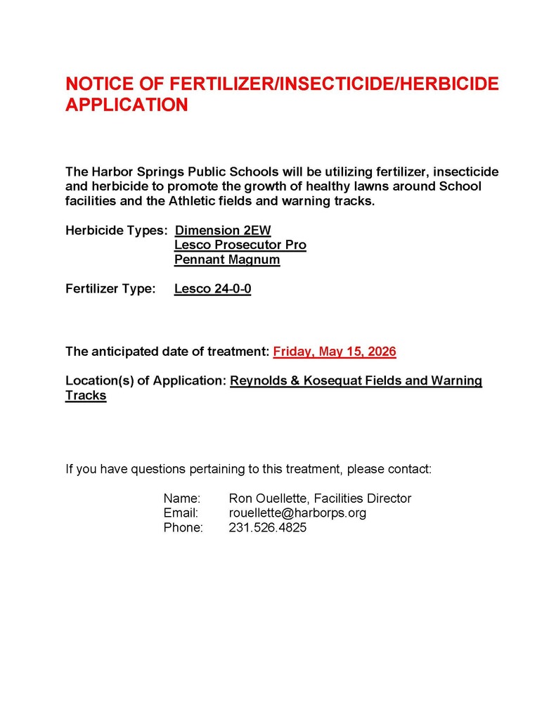 NOTICE OF HERBICIDE APPLICATION