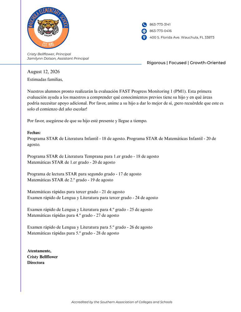 PM 1 Testing dates span