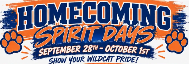 homecoming spirit days, sept 28th-oct 1, show your wildcat pride