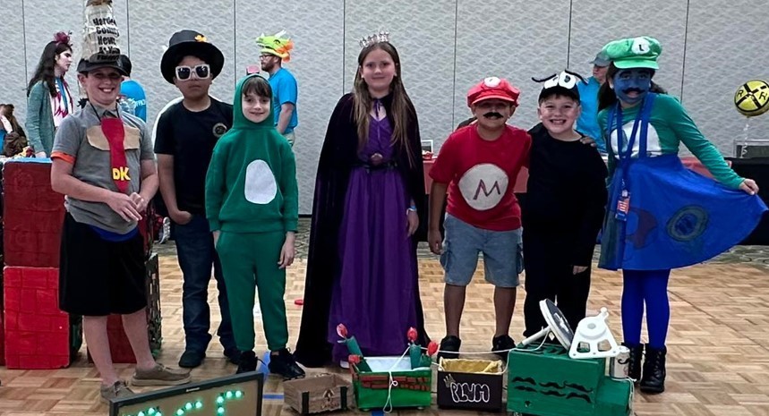 Odyssey of the Mind Team in their long-term problem costumes