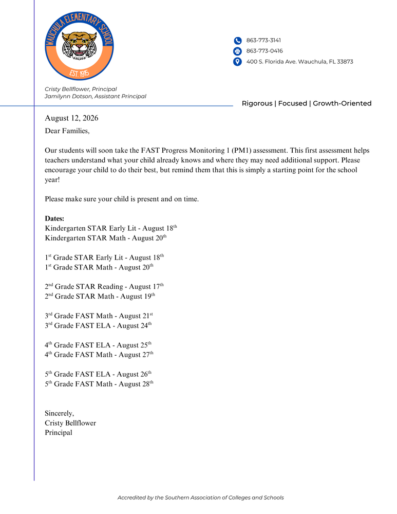 PM 1 testing dates