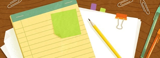 drawing of various office supplies on a desk