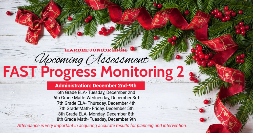 📢 Progress Monitoring (PM #2) Is Coming Up! 📢 Hey Middle School families! Our second round of Progress Monitoring assessments is right around the corner. These tests help us understand student progress and guide instruction, so attendance is super important. Please plan appointments around testing days.  🗓️ PM #2 Testing Schedule  6th Grade 📘 ELA — Monday, Dec. 2 ➗ Math — Tuesday, Dec. 3  7th Grade 📘 ELA — Wednesday, Dec. 4 ➗ Math — Thursday, Dec. 5  8th Grade 📘 ELA — Monday, Dec. 8 ➗ Math — Tuesday, Dec. 9  