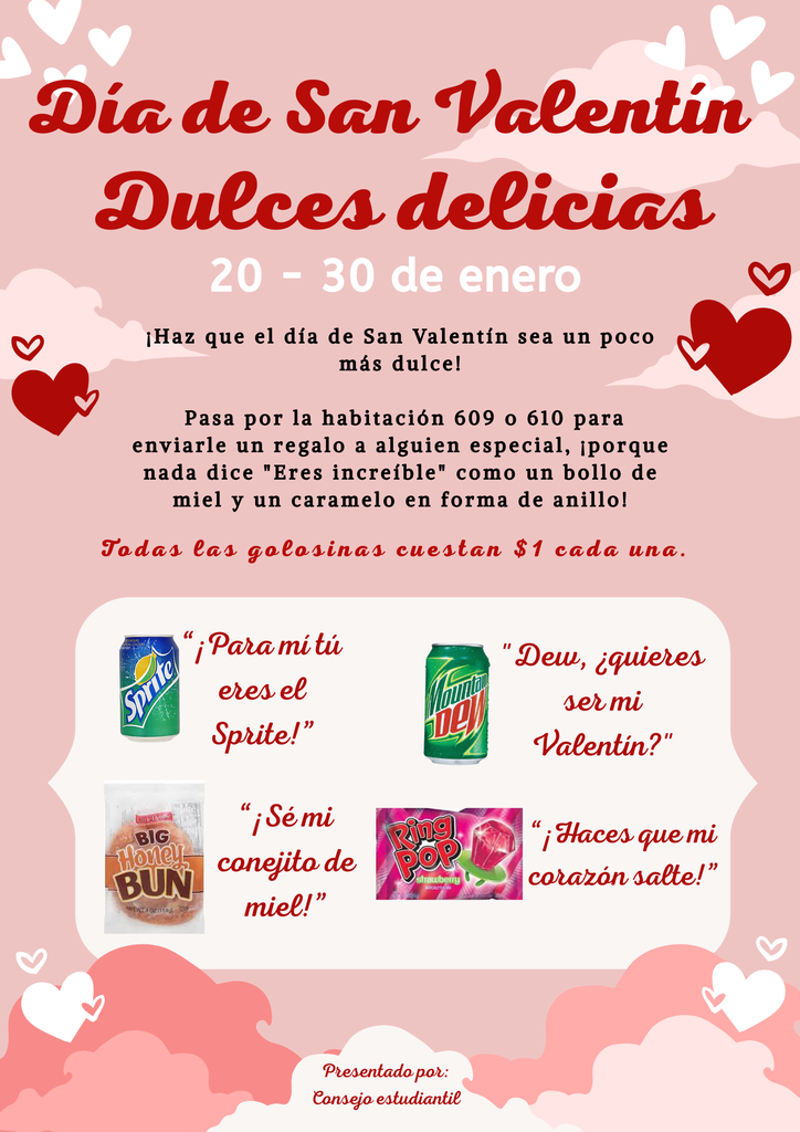 Nothing says "You’re awesome" quite like the iconic duo of a Honey Bun and a Ring Pop! 💍🍯 Want to surprise a friend, or your favorite teacher? Stop by Room 609 or 610 between January 20th – 30th to send a treat to someone special.  Best of all? Every treat you send helps support our Student Council! 🐾  📅 Dates: Jan 20 – Jan 30   📍 Location: Rooms 609 & 610    💸 Support: Student Council Fundraiser