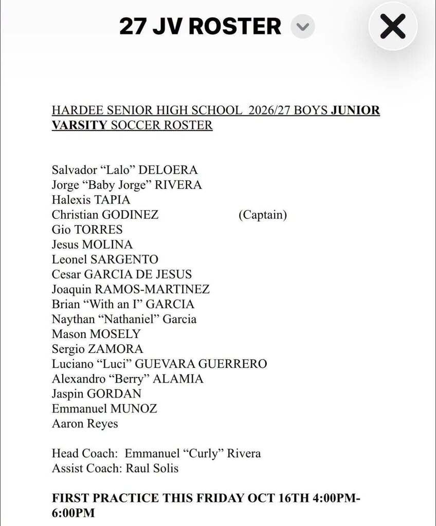 jv roster for boys soccer 2026 - 27