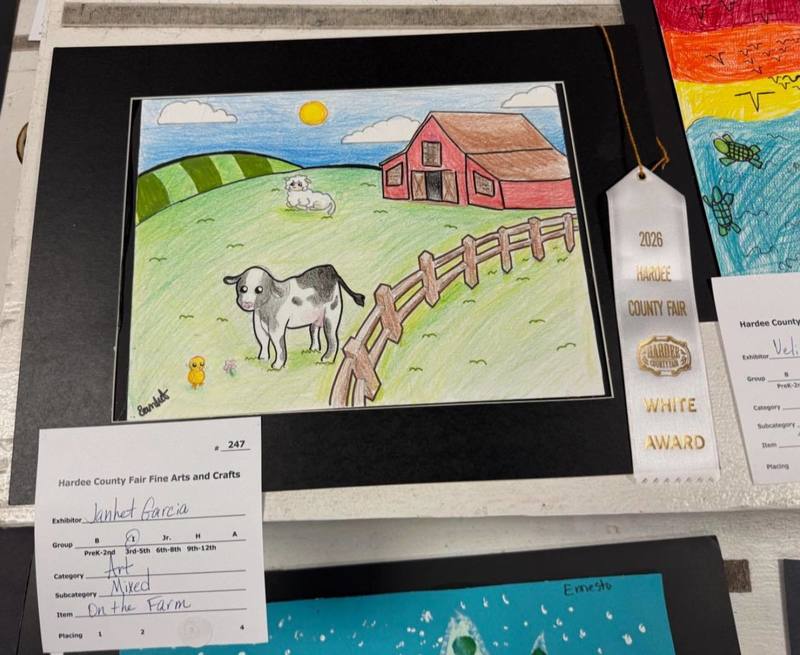 cow and barn child's drawing that won a ribbon at the county fair
