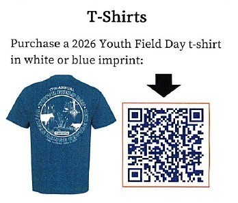 Purchase a 2026 Youth Field Day t-shirt in white or blue imprint QR code