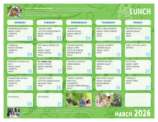 March lunch menu