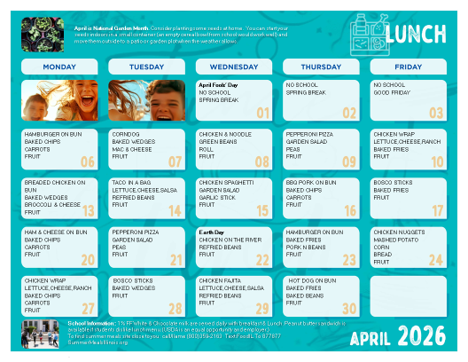 April lunch menu