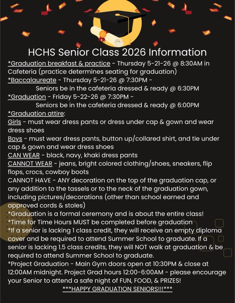 information for 2025-26 HCHS Graduation