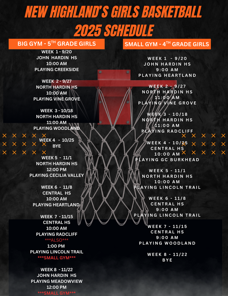 Updated schedule for the Girl's Basketball Team