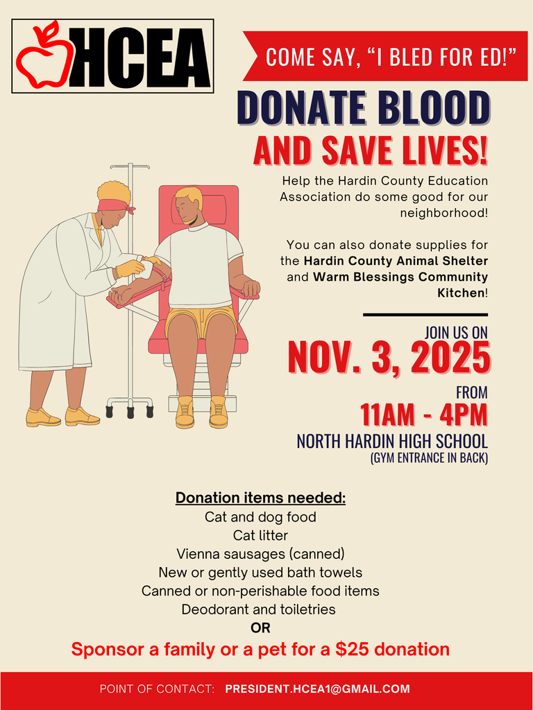 hcea flyer for blood drive nov. 3, 2025