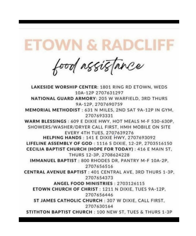 Food Assistance in Etown and Radcliff