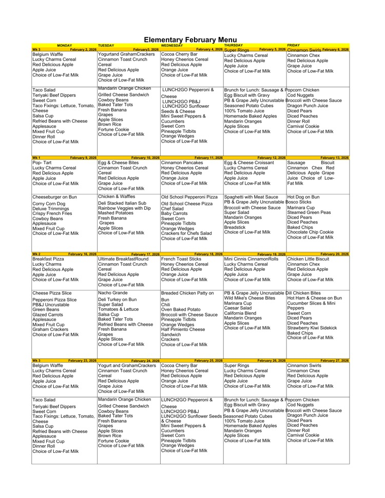 February Menu