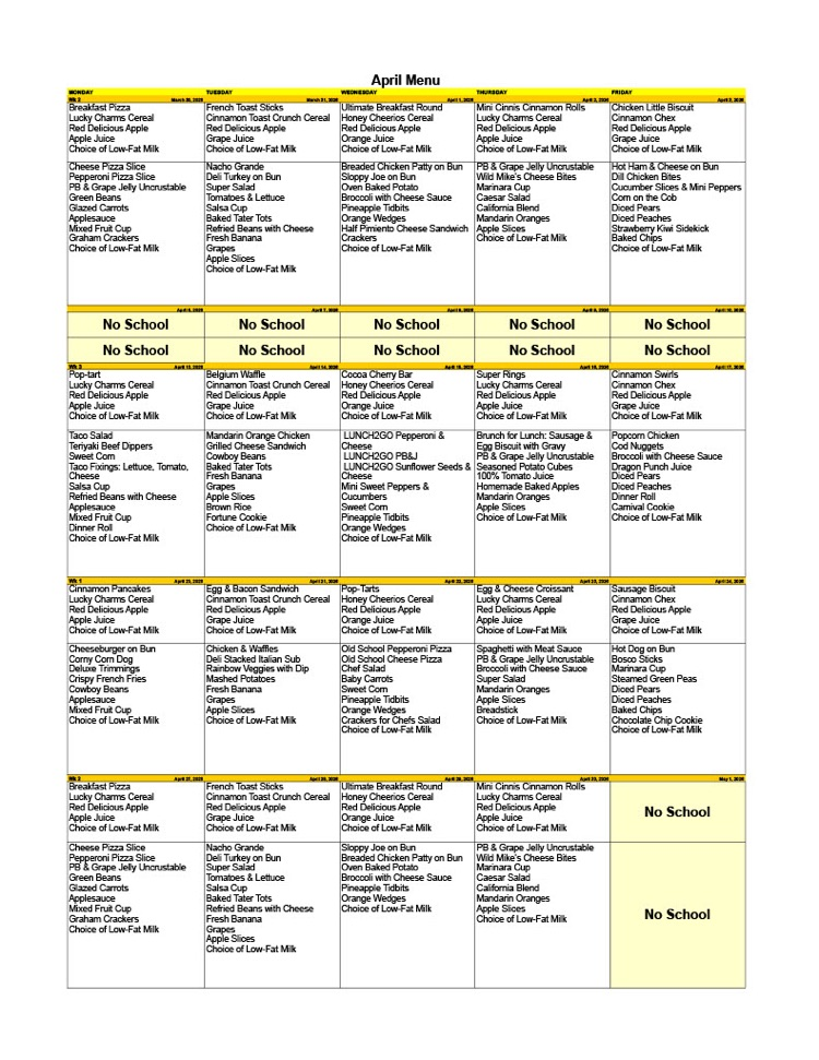 April Menu